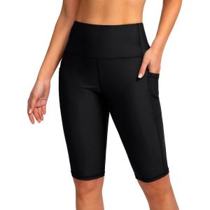 SANTINY Women’s 8”/12” High Waisted Swim Shorts with Pockets UPF50+ Long Board Swimming Shorts for Women with Liner(12in-black)