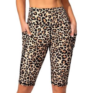 SANTINY Women’s 8”/12” High Waisted Swim Shorts with Pockets UPF50+ Long Board Swimming Shorts for Women with Liner(12in-leopard)