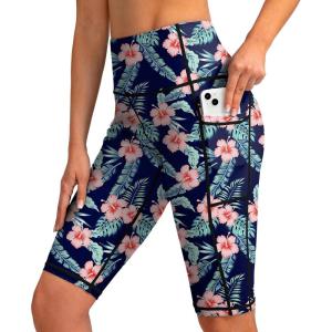 SANTINY Women’s 8”/12” High Waisted Swim Shorts with Pockets UPF50+ Long Board Swimming Shorts for Women with Liner(12in-navy Flower)