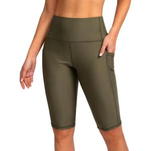 SANTINY Women’s 8”/12” High Waisted Swim Shorts with Pockets UPF50+ Long Board Swimming Shorts for Women with Liner(12in-olive Green)