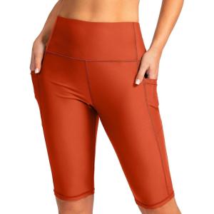 SANTINY Women’s 8”/12” High Waisted Swim Shorts with Pockets UPF50+ Long Board Swimming Shorts for Women with Liner(12in-orange)