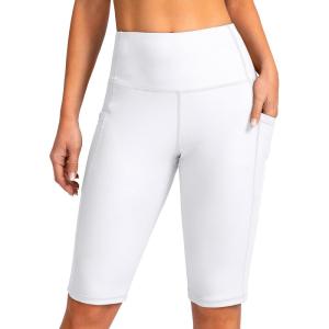 SANTINY Women’s 8”/12” High Waisted Swim Shorts with Pockets UPF50+ Long Board Swimming Shorts for Women with Liner(12in-white)