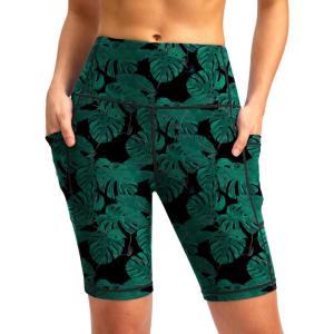 SANTINY Women’s 8”/12” High Waisted Swim Shorts with Pockets UPF50+ Long Board Swimming Shorts for Women with Liner(8-in-leaf)