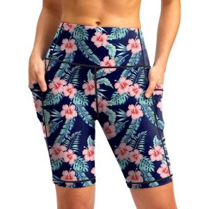 SANTINY Women’s 8”/12” High Waisted Swim Shorts with Pockets UPF50+ Long Board Swimming Shorts for Women with Liner(8-in-navy Flower)