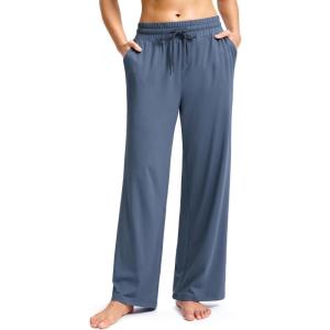SANTINY Women’s Soft Sweatpants Yoga Lounge Casual Pants Stretch Open Bottom Sweat Pants for Women with Pockets(Dusty Blue)