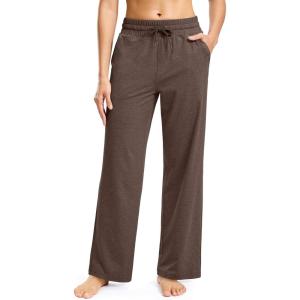 SANTINY Women’s Soft Sweatpants Yoga Lounge Casual Pants Stretch Open Bottom Sweat Pants for Women with Pockets(Heather Brown)