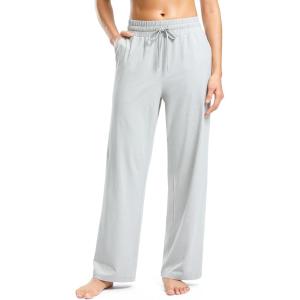 SANTINY Women’s Soft Sweatpants Yoga Lounge Casual Pants Stretch Open Bottom Sweat Pants for Women with Pockets(Light Grey)