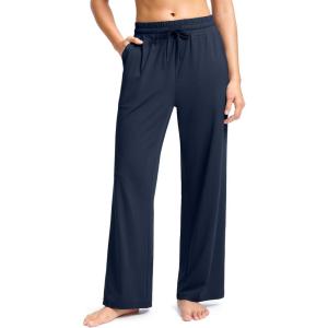 SANTINY Women’s Soft Sweatpants Yoga Lounge Casual Pants Stretch Open Bottom Sweat Pants for Women with Pockets(Navy)