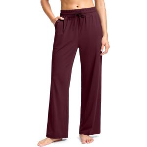 SANTINY Women’s Soft Sweatpants Yoga Lounge Casual Pants Stretch Open Bottom Sweat Pants for Women with Pockets(Wine)