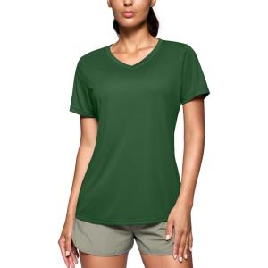 SANTINY Women’s V Neck Short Sleeve Shirts Uv Protectioin Moisture Wicking Hiking Workout Athletic T Shirts for Women(Darkgreen)