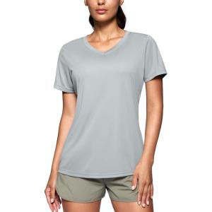 SANTINY Women’s V Neck Short Sleeve Shirts Uv Protectioin Moisture Wicking Hiking Workout Athletic T Shirts for Women(Light Grey)