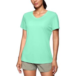 SANTINY Women’s V Neck Short Sleeve Shirts Uv Protectioin Moisture Wicking Hiking Workout Athletic T Shirts for Women(Mint Green)