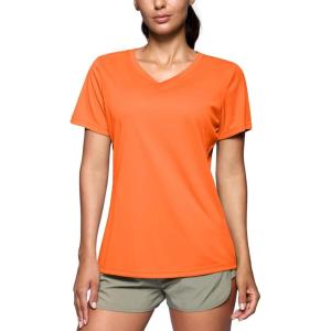SANTINY Women’s V Neck Short Sleeve Shirts Uv Protectioin Moisture Wicking Hiking Workout Athletic T Shirts for Women(Orange)