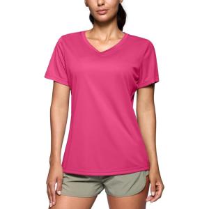 SANTINY Women’s V Neck Short Sleeve Shirts Uv Protectioin Moisture Wicking Hiking Workout Athletic T Shirts for Women(Rose)