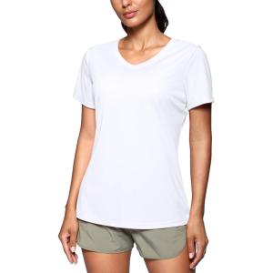 SANTINY Women’s V Neck Short Sleeve Shirts Uv Protectioin Moisture Wicking Hiking Workout Athletic T Shirts for Women(White)