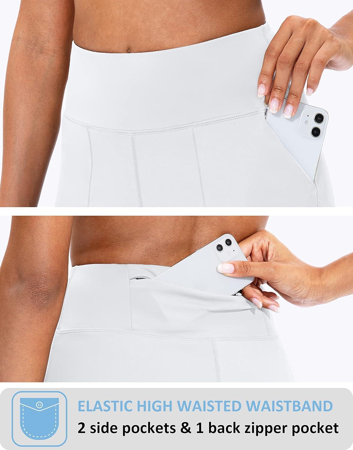 imageSANTINY Bermuda Shorts for Women with Zipper Pocket Womens High Waisted Long Shorts for Running Workout AthleticA White