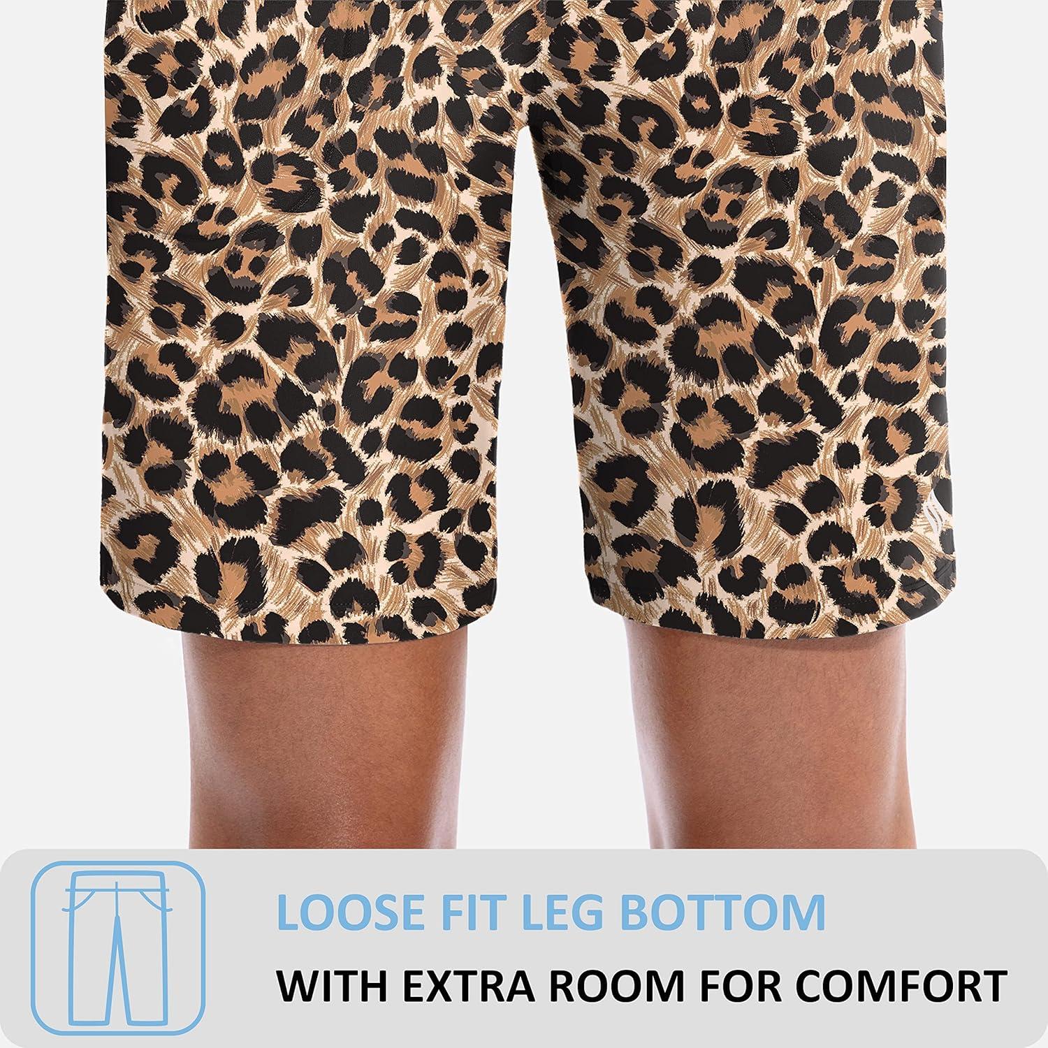 imageSANTINY Bermuda Shorts for Women with Zipper Pocket Womens High Waisted Long Shorts for Running Workout AthleticBrown Leopard