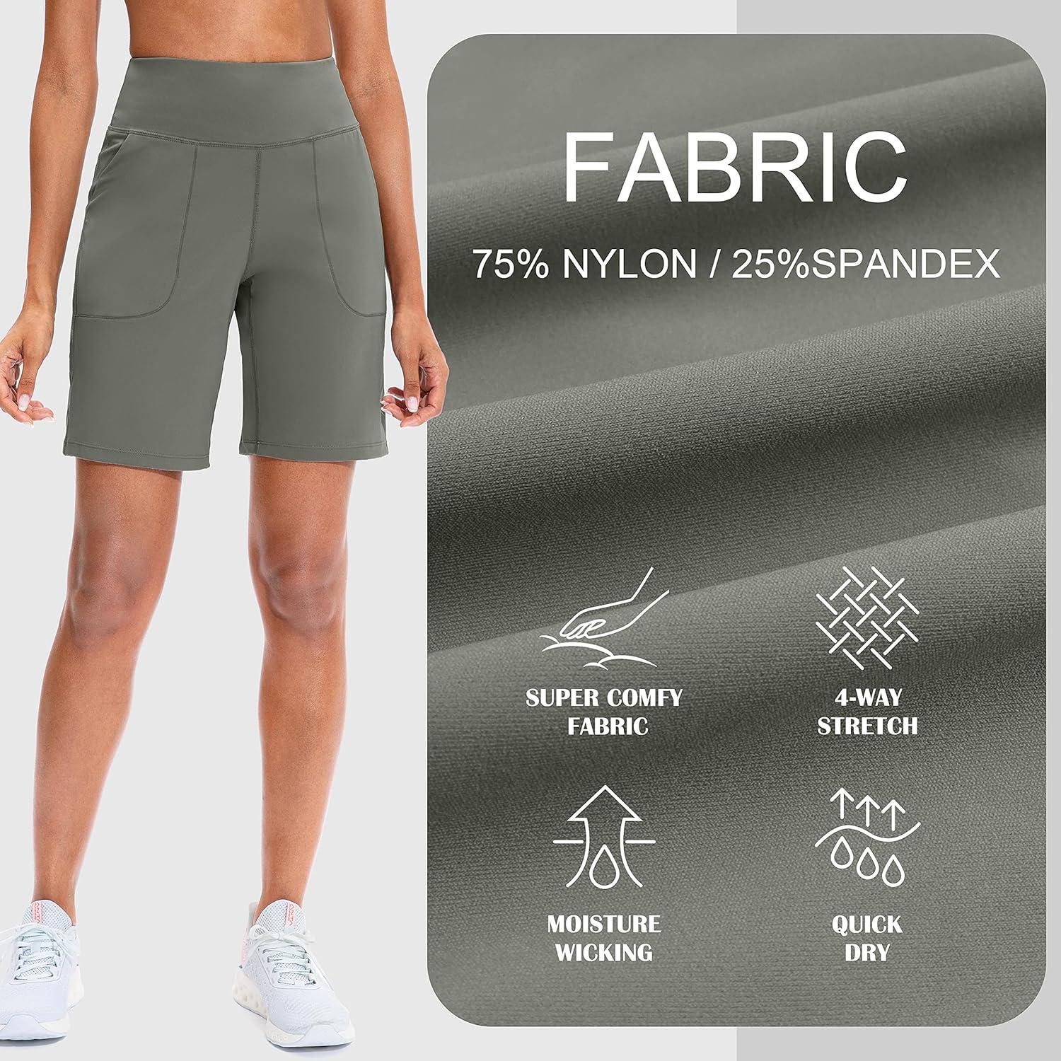 imageSANTINY Bermuda Shorts for Women with Zipper Pocket Womens High Waisted Long Shorts for Running Workout AthleticGrey Sage