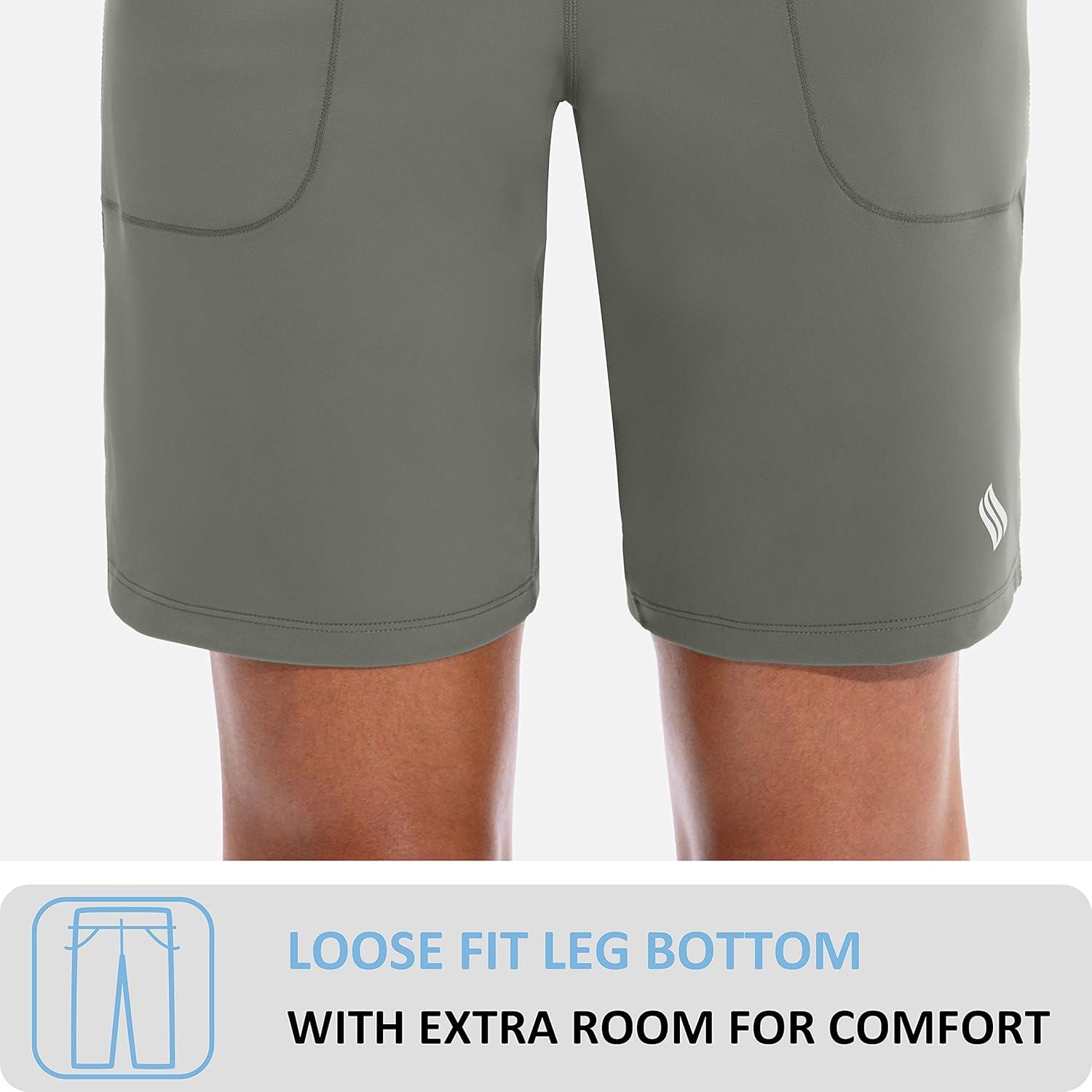 imageSANTINY Bermuda Shorts for Women with Zipper Pocket Womens High Waisted Long Shorts for Running Workout AthleticGrey Sage