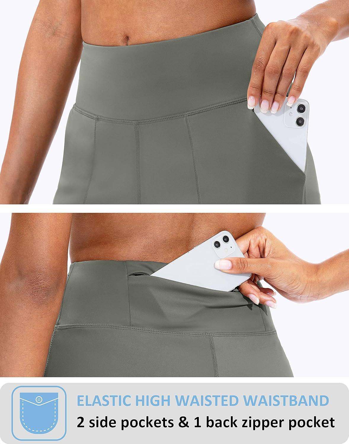 imageSANTINY Bermuda Shorts for Women with Zipper Pocket Womens High Waisted Long Shorts for Running Workout AthleticGrey Sage