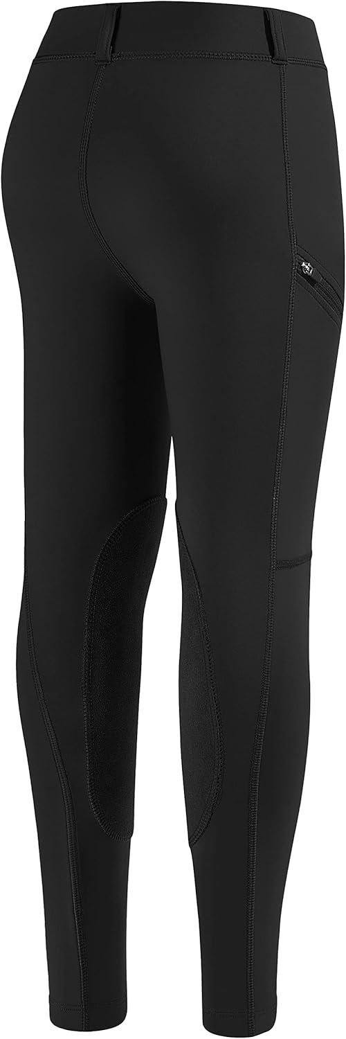 imageSANTINY Girls Horse Riding Pants with Zipper Pockets Kids Stretchy Equestrian Breeches KneePatch Youth Schooling TightsBlack