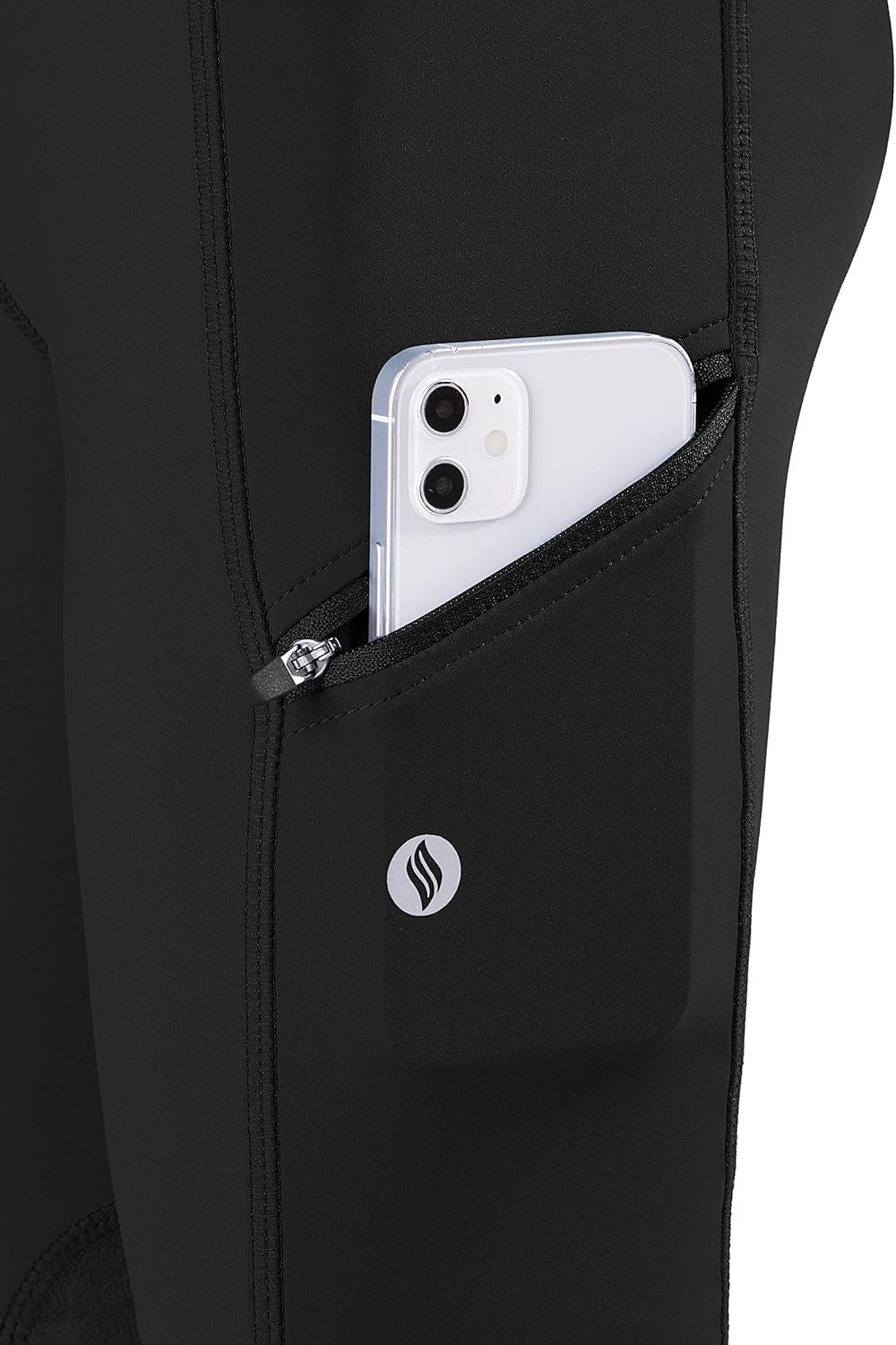 imageSANTINY Girls Horse Riding Pants with Zipper Pockets Kids Stretchy Equestrian Breeches KneePatch Youth Schooling TightsBlack