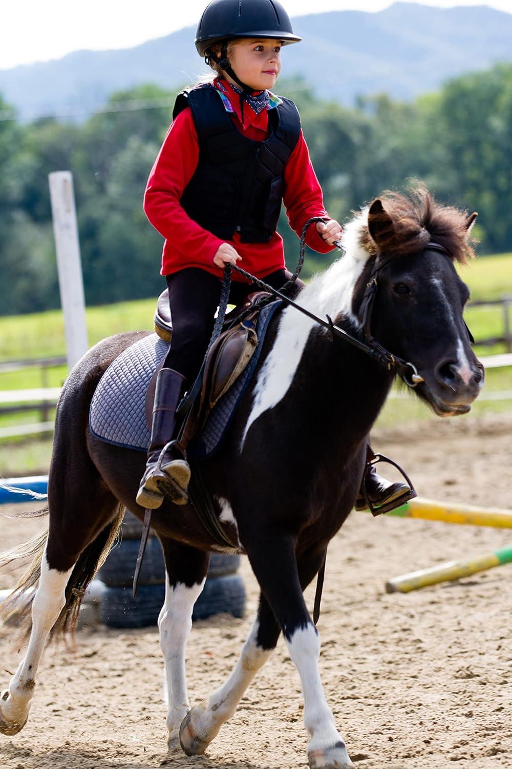 imageSANTINY Girls Horse Riding Pants with Zipper Pockets Kids Stretchy Equestrian Breeches KneePatch Youth Schooling TightsBlack