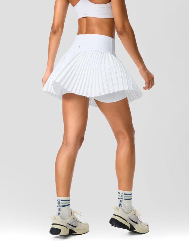 imageSANTINY Pleated Tennis Skirt for Women with Pockets Shorts Womens High Waisted Lightweight Athletic Golf Skorts SkirtsA White