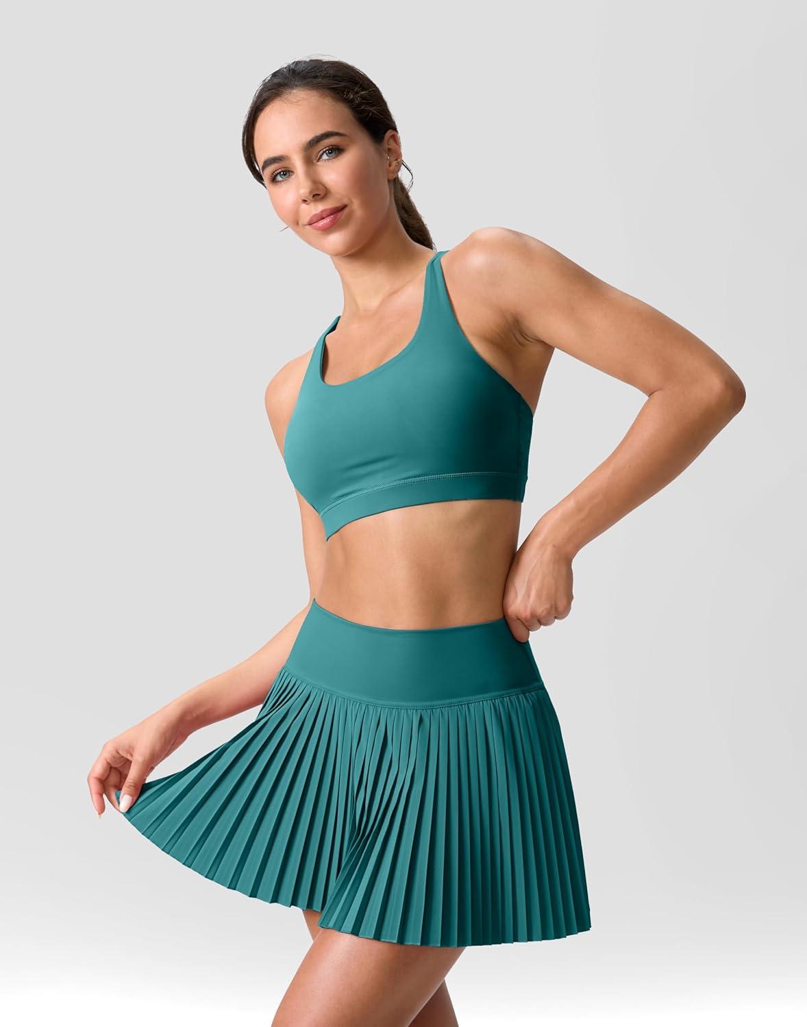 imageSANTINY Pleated Tennis Skirt for Women with Pockets Shorts Womens High Waisted Lightweight Athletic Golf Skorts SkirtsGreen