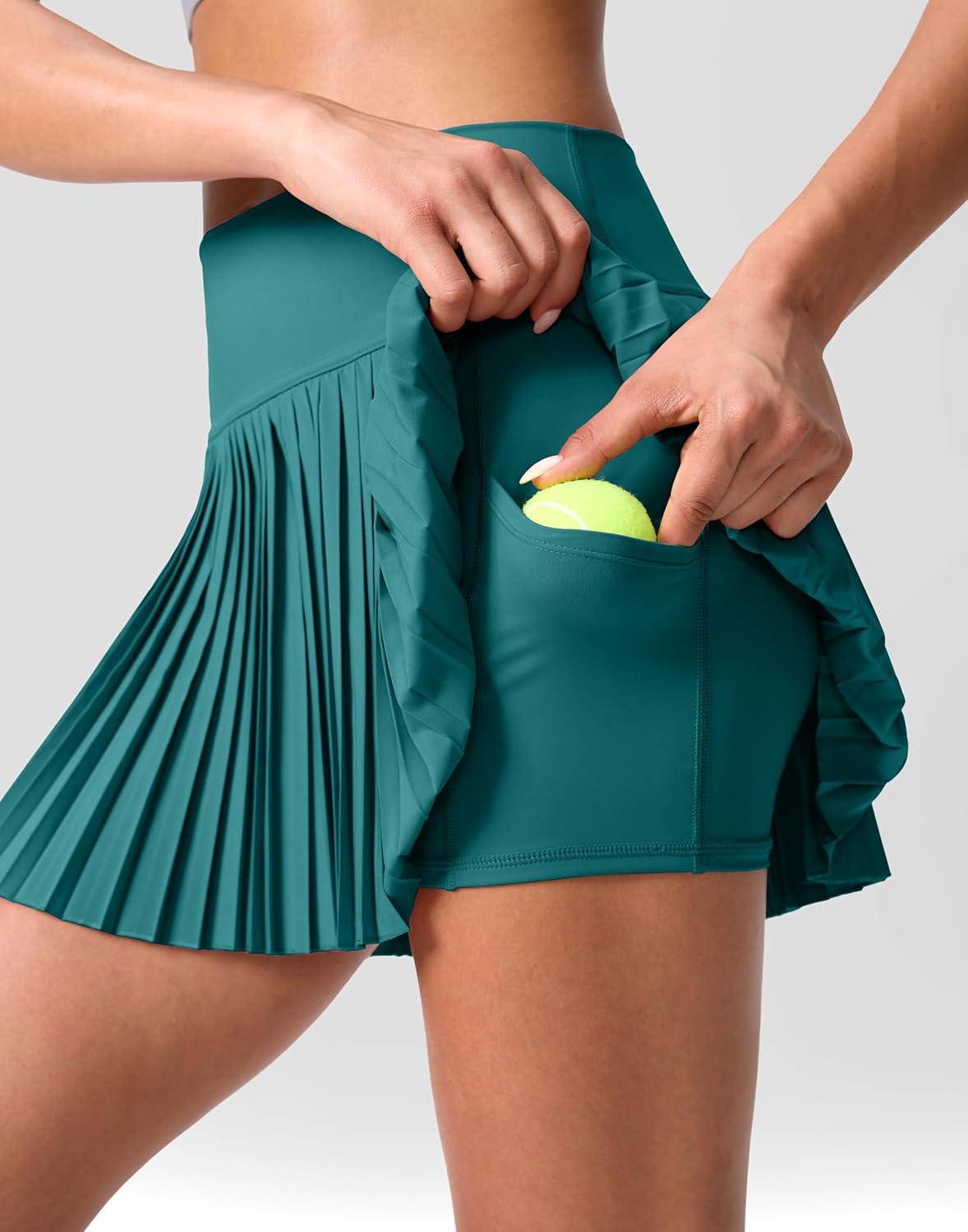 imageSANTINY Pleated Tennis Skirt for Women with Pockets Shorts Womens High Waisted Lightweight Athletic Golf Skorts SkirtsGreen