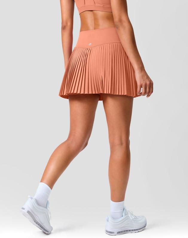 imageSANTINY Pleated Tennis Skirt for Women with Pockets Shorts Womens High Waisted Lightweight Athletic Golf Skorts SkirtsScorched Red Coral