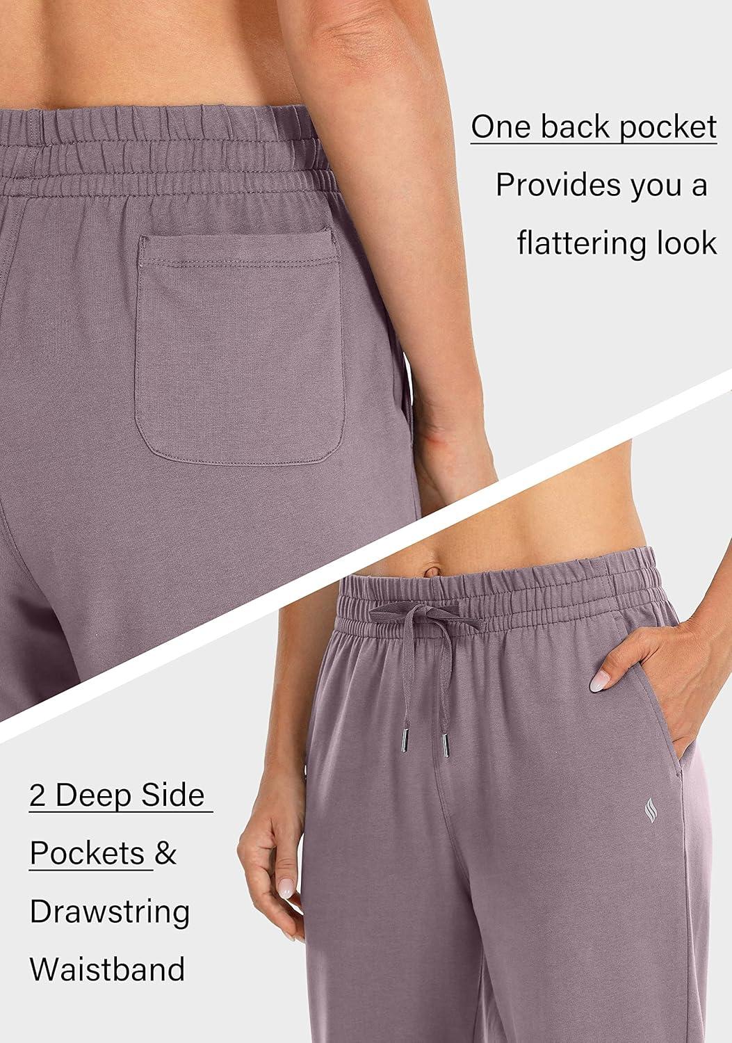 imageSANTINY Womens Cotton Sweatpants Yoga Lounge Casual Pants Open Bottom Sweat Pants for Women with PocketsDusty Purple