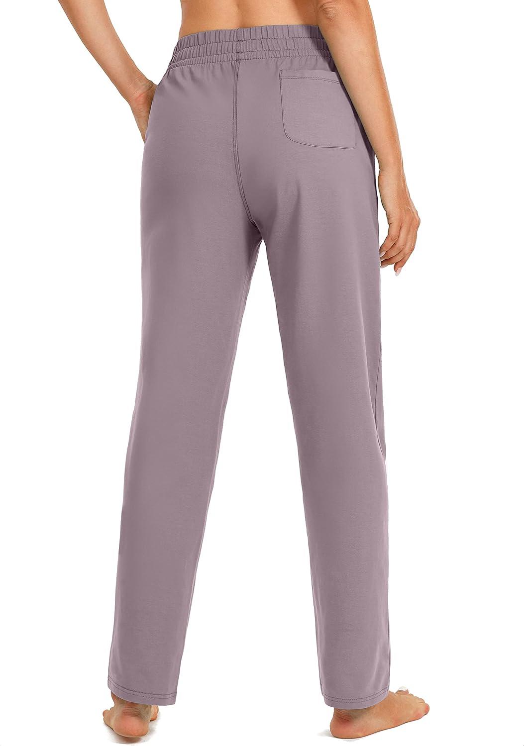 imageSANTINY Womens Cotton Sweatpants Yoga Lounge Casual Pants Open Bottom Sweat Pants for Women with PocketsDusty Purple