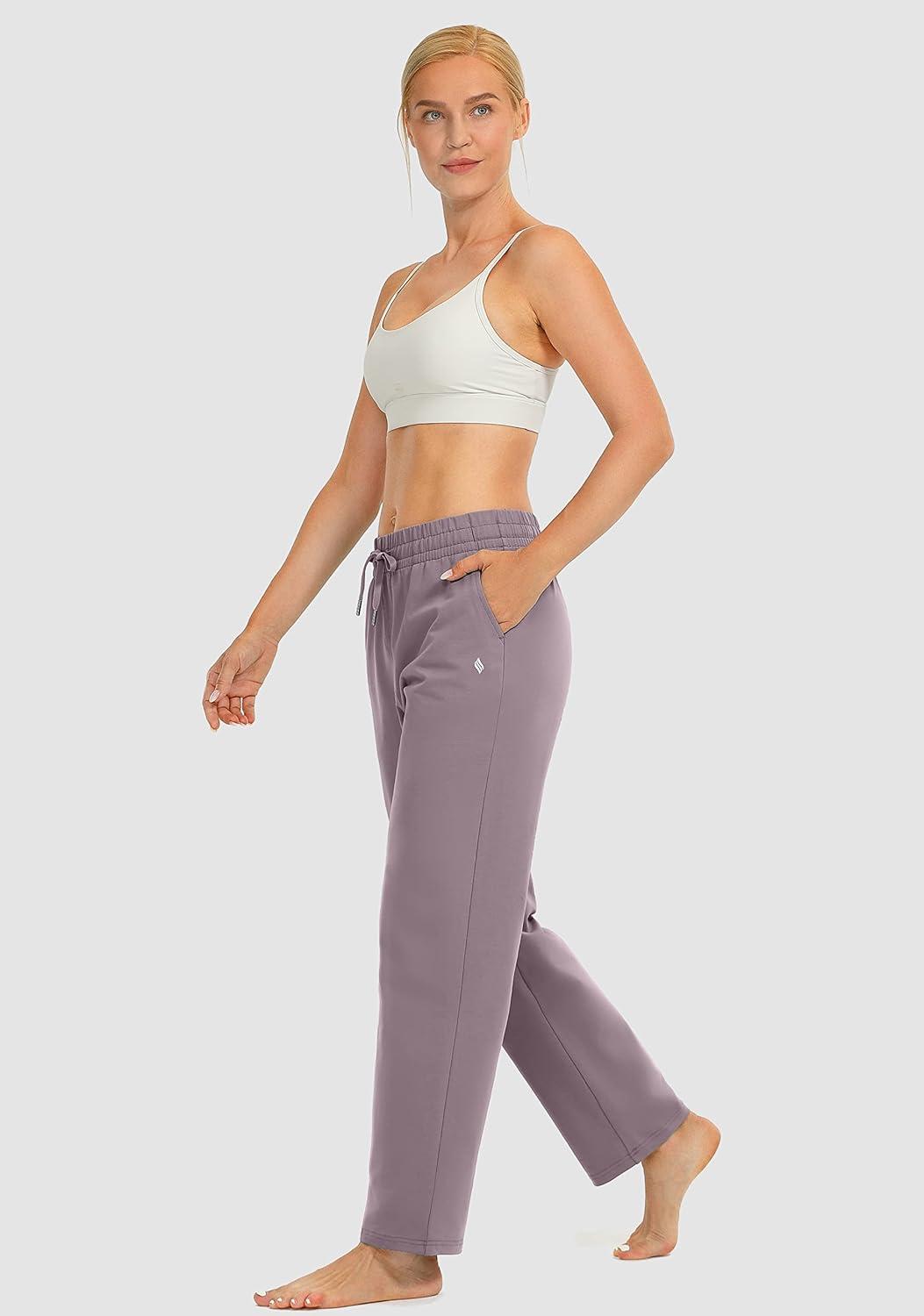 imageSANTINY Womens Cotton Sweatpants Yoga Lounge Casual Pants Open Bottom Sweat Pants for Women with PocketsDusty Purple