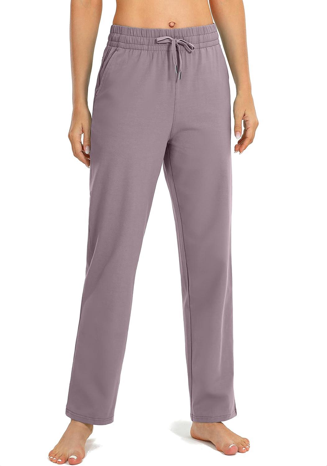 imageSANTINY Womens Cotton Sweatpants Yoga Lounge Casual Pants Open Bottom Sweat Pants for Women with PocketsDusty Purple