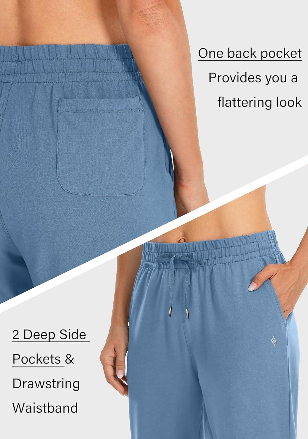 imageSANTINY Womens Cotton Sweatpants Yoga Lounge Casual Pants Open Bottom Sweat Pants for Women with PocketsHaze Blue