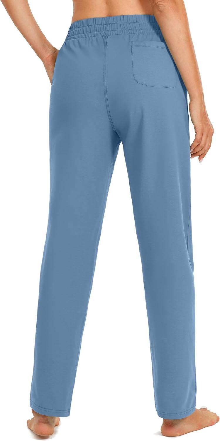 imageSANTINY Womens Cotton Sweatpants Yoga Lounge Casual Pants Open Bottom Sweat Pants for Women with PocketsHaze Blue
