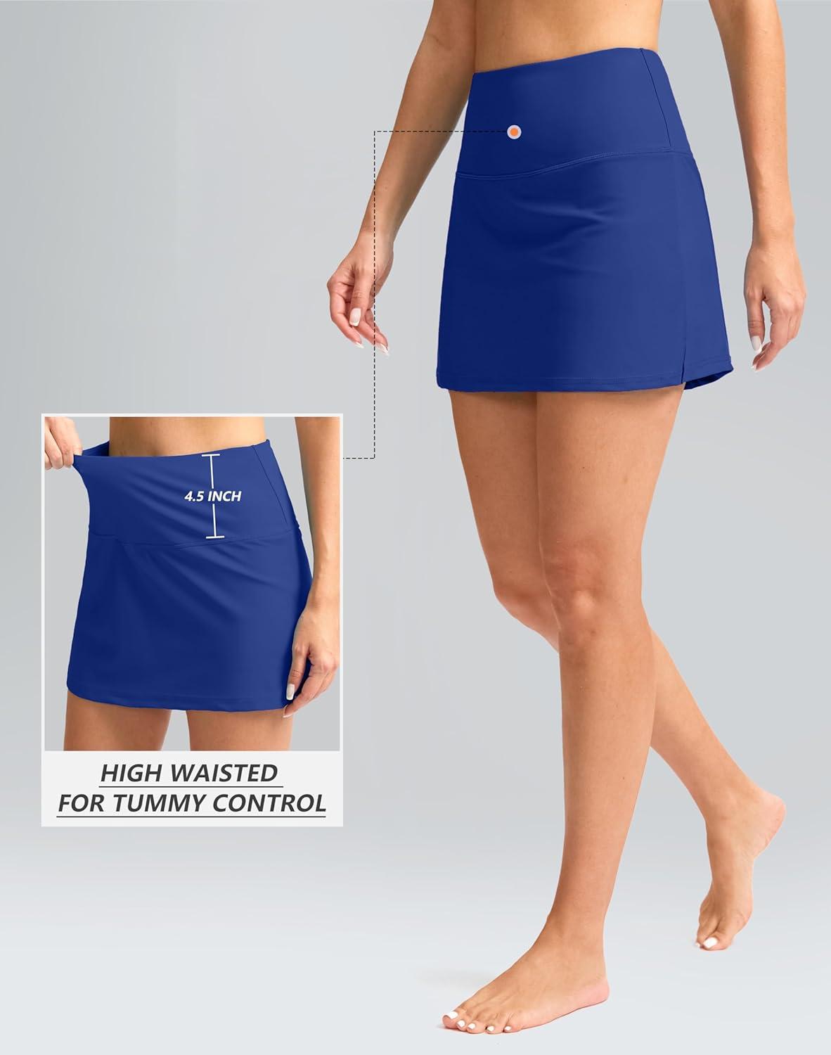 imageSANTINY Womens High Waisted Swim Skirt with Pocket Tummy Control Tankini Swimsuit Bathing Suit Bottoms for WomenDeepblue