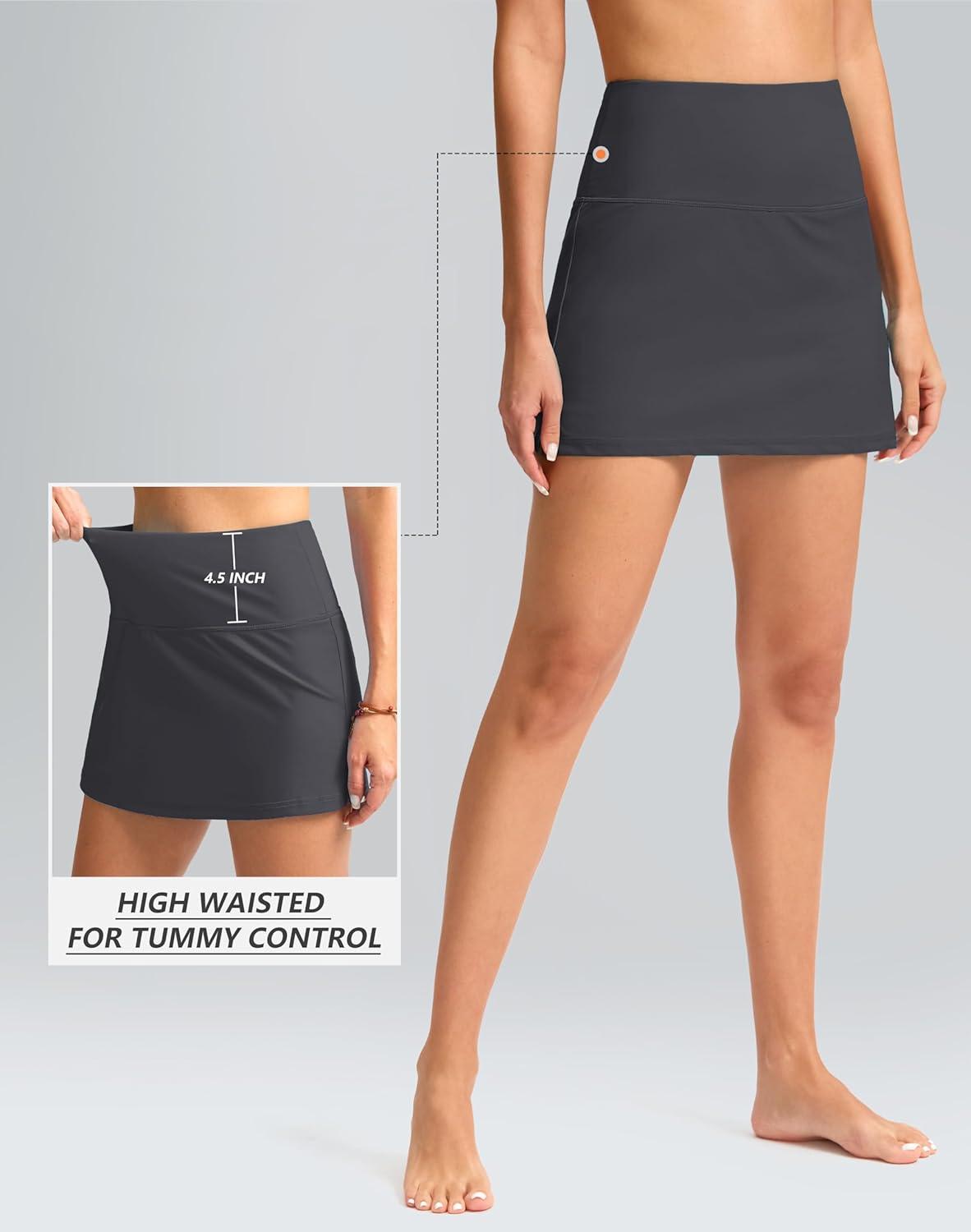 imageSANTINY Womens High Waisted Swim Skirt with Pocket Tummy Control Tankini Swimsuit Bathing Suit Bottoms for WomenGrey