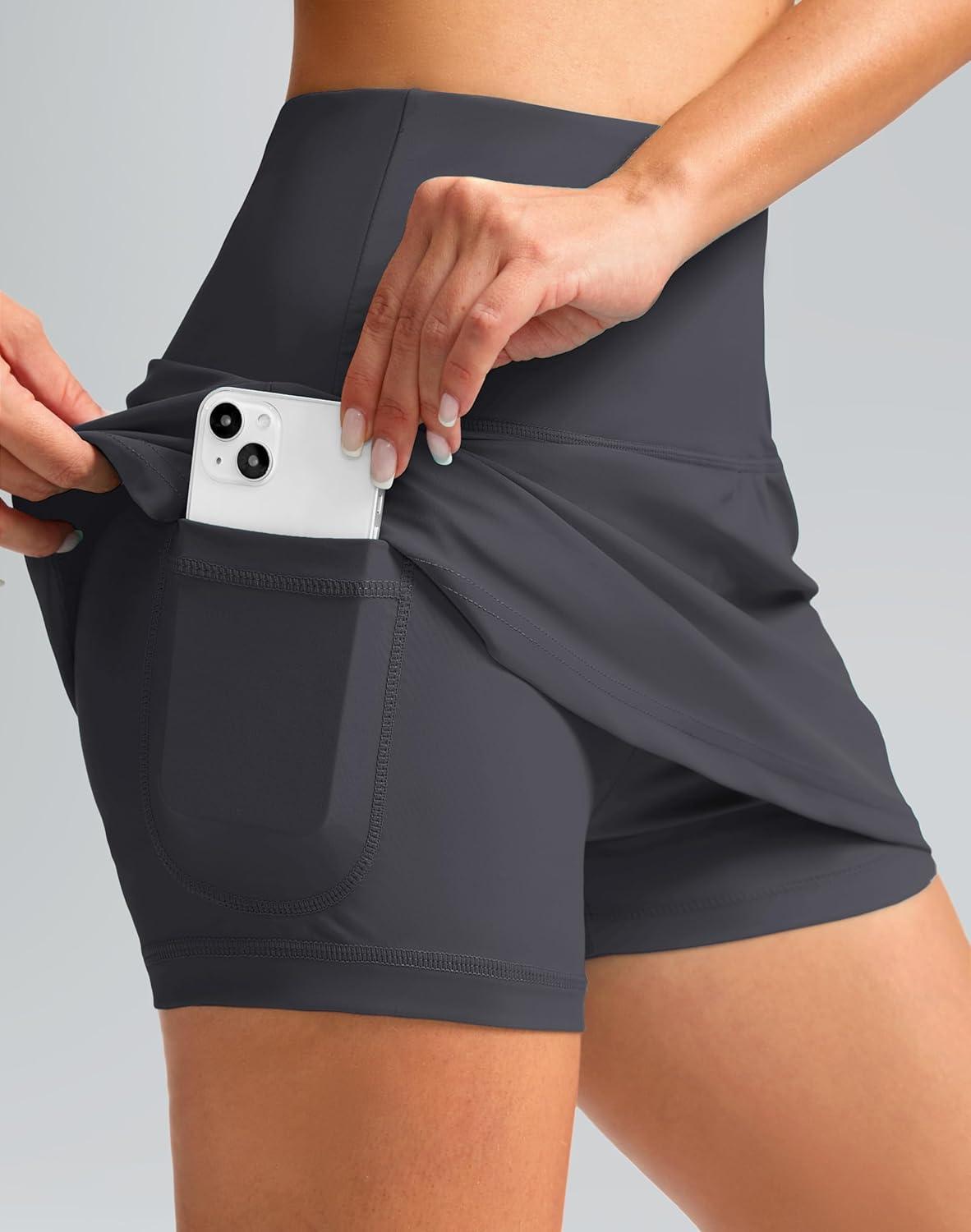 imageSANTINY Womens High Waisted Swim Skirt with Pocket Tummy Control Tankini Swimsuit Bathing Suit Bottoms for WomenGrey