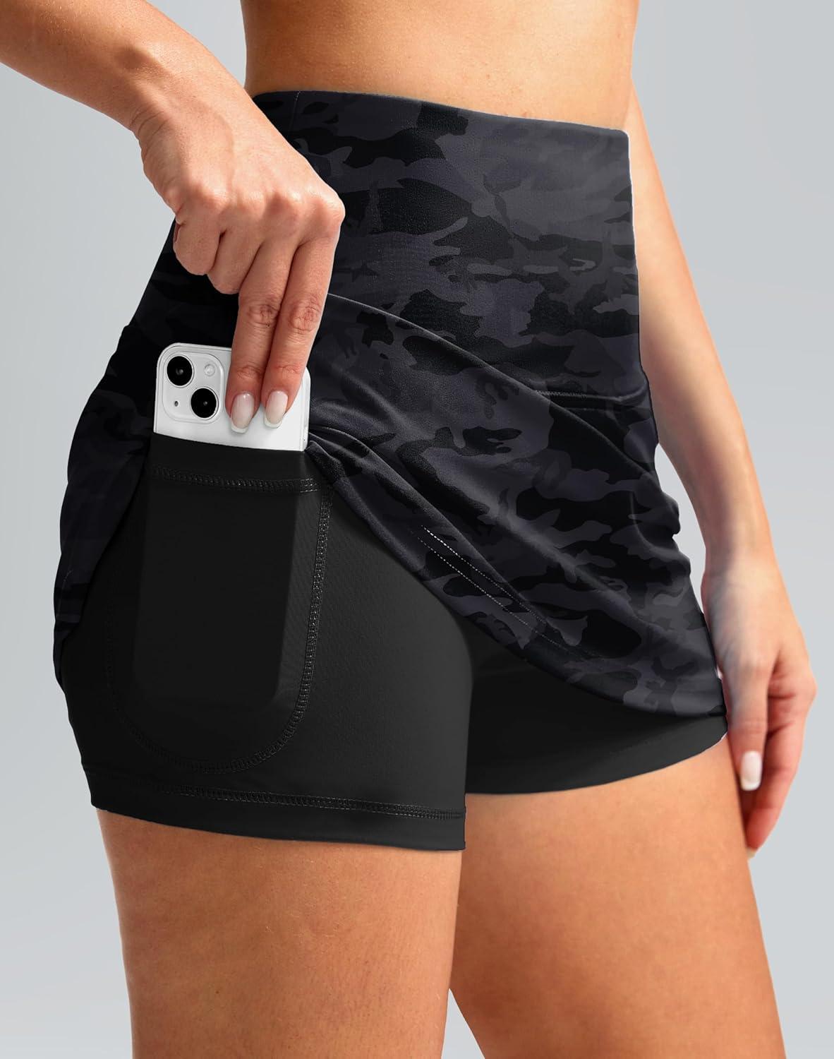 imageSANTINY Womens High Waisted Swim Skirt with Pocket Tummy Control Tankini Swimsuit Bathing Suit Bottoms for WomenGrey Camo