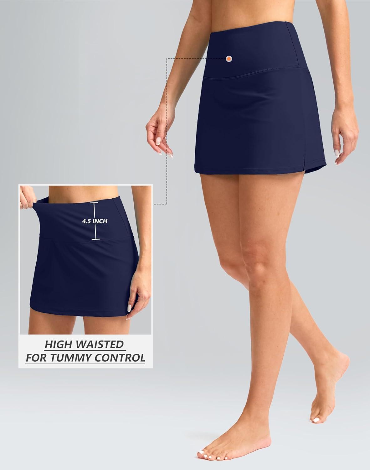 imageSANTINY Womens High Waisted Swim Skirt with Pocket Tummy Control Tankini Swimsuit Bathing Suit Bottoms for WomenNavy