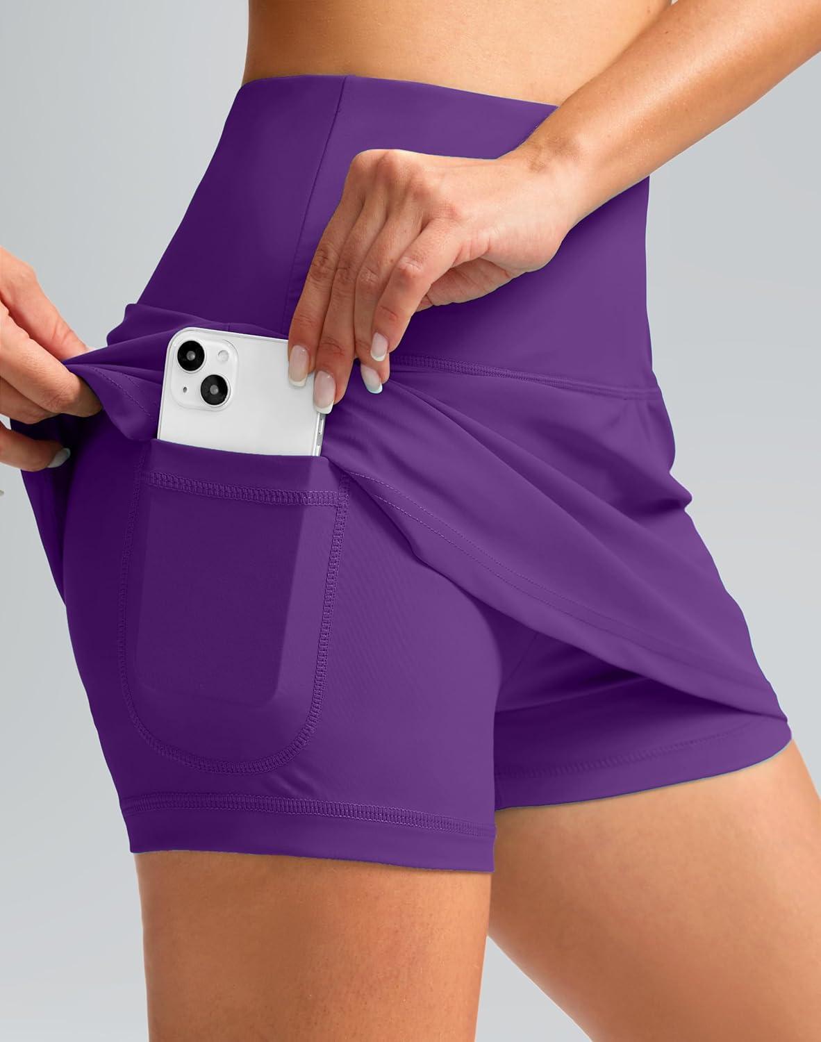 imageSANTINY Womens High Waisted Swim Skirt with Pocket Tummy Control Tankini Swimsuit Bathing Suit Bottoms for WomenPurple