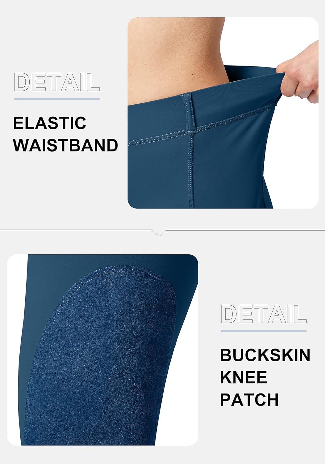 imageSANTINY Womens Horse Riding Pants with Zipper Pockets KneePatch Schooling Tights Equestrian Breeches for WomenBlue