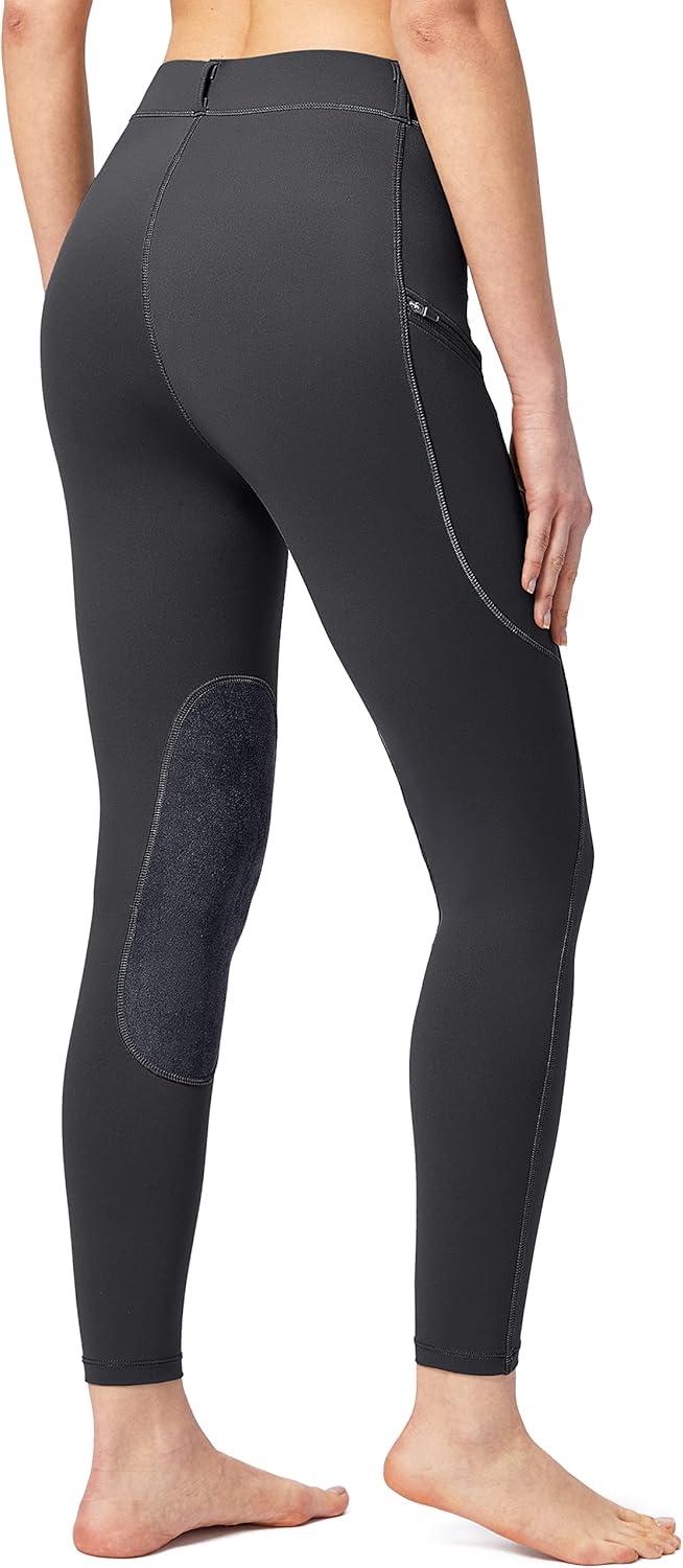 imageSANTINY Womens Horse Riding Pants with Zipper Pockets KneePatch Schooling Tights Equestrian Breeches for WomenDark Grey