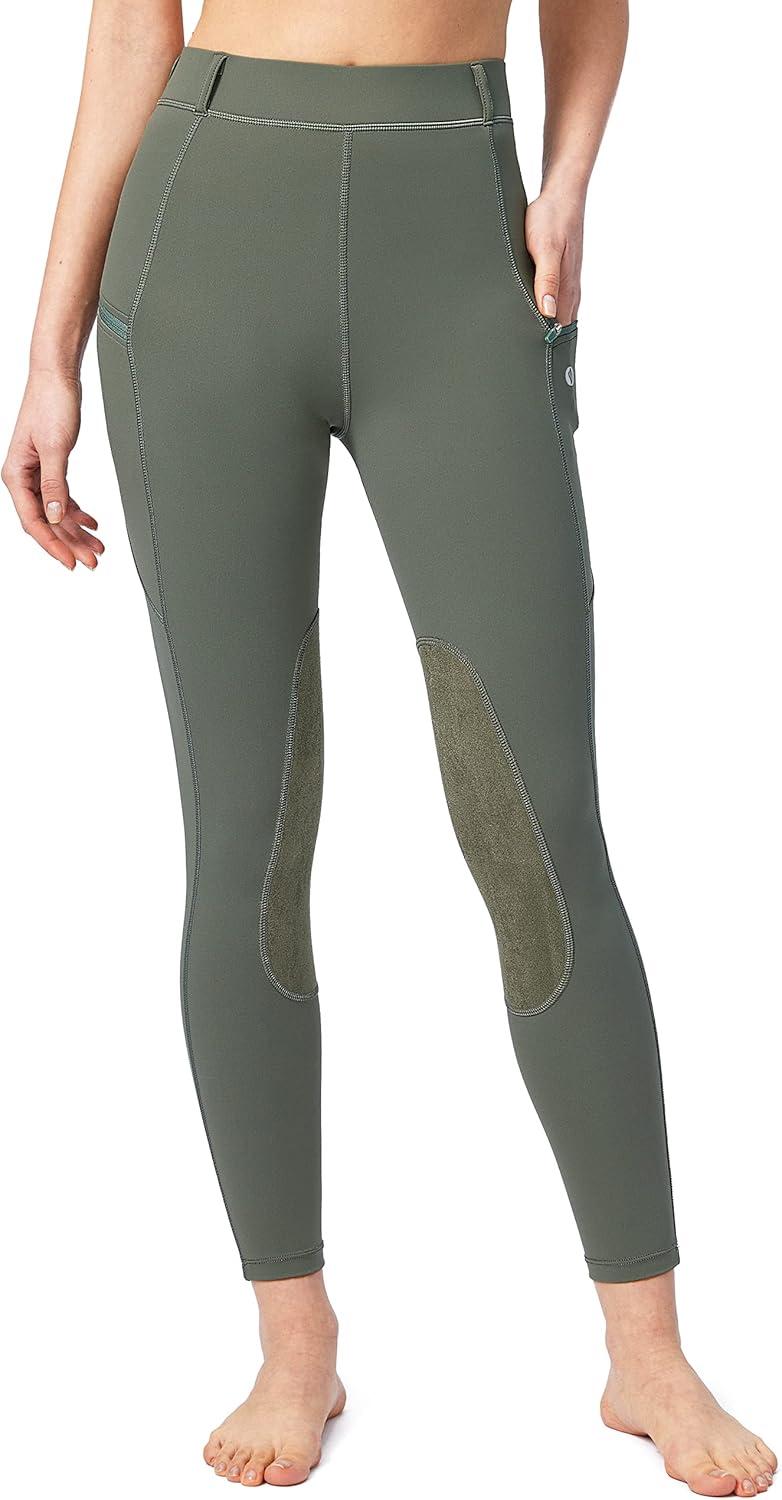 imageSANTINY Womens Horse Riding Pants with Zipper Pockets KneePatch Schooling Tights Equestrian Breeches for WomenGrey Sage