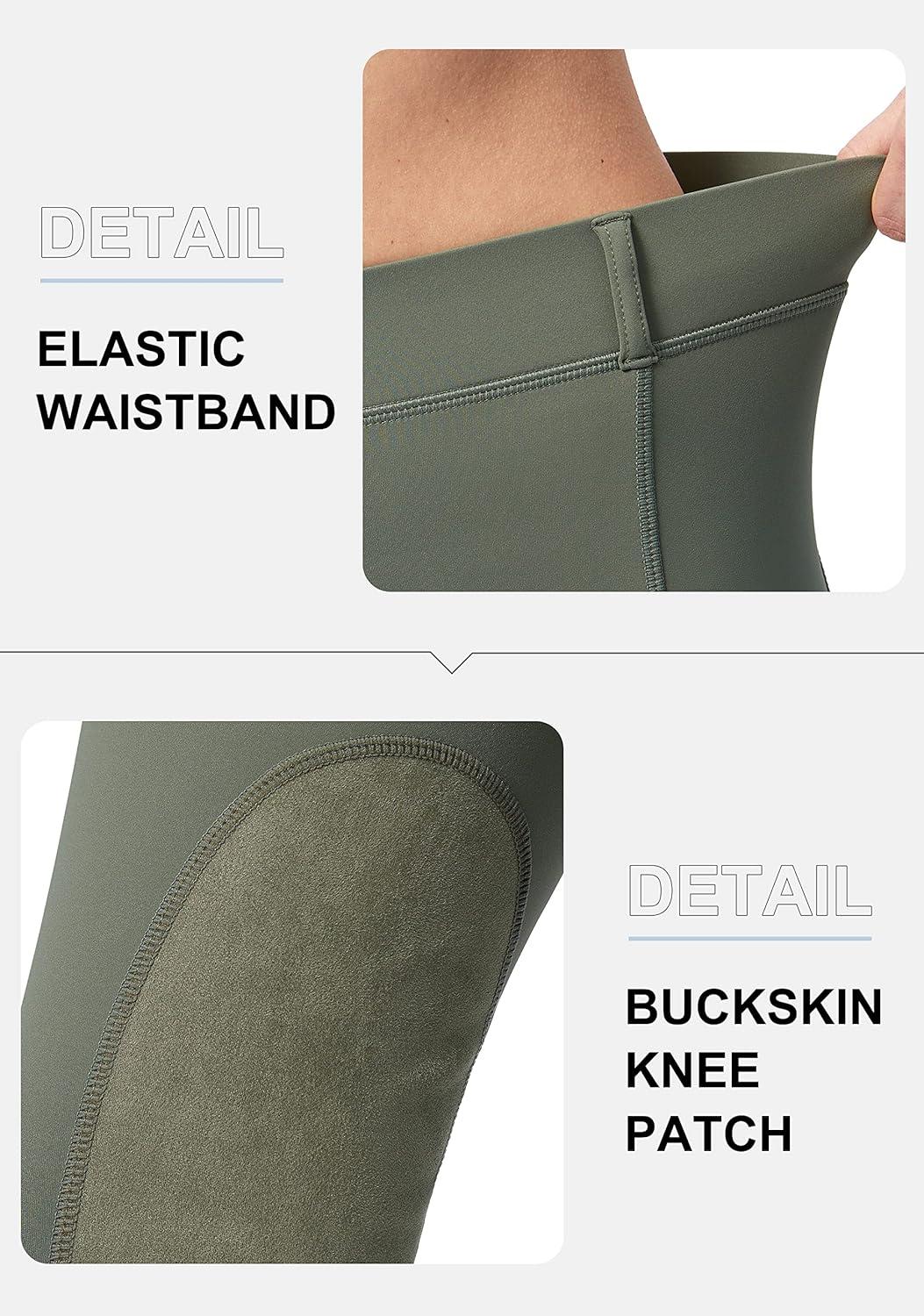 imageSANTINY Womens Horse Riding Pants with Zipper Pockets KneePatch Schooling Tights Equestrian Breeches for WomenGrey Sage