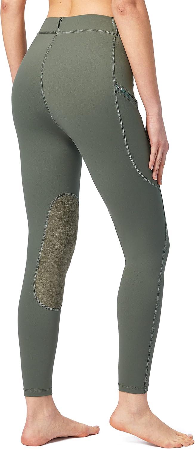 imageSANTINY Womens Horse Riding Pants with Zipper Pockets KneePatch Schooling Tights Equestrian Breeches for WomenGrey Sage