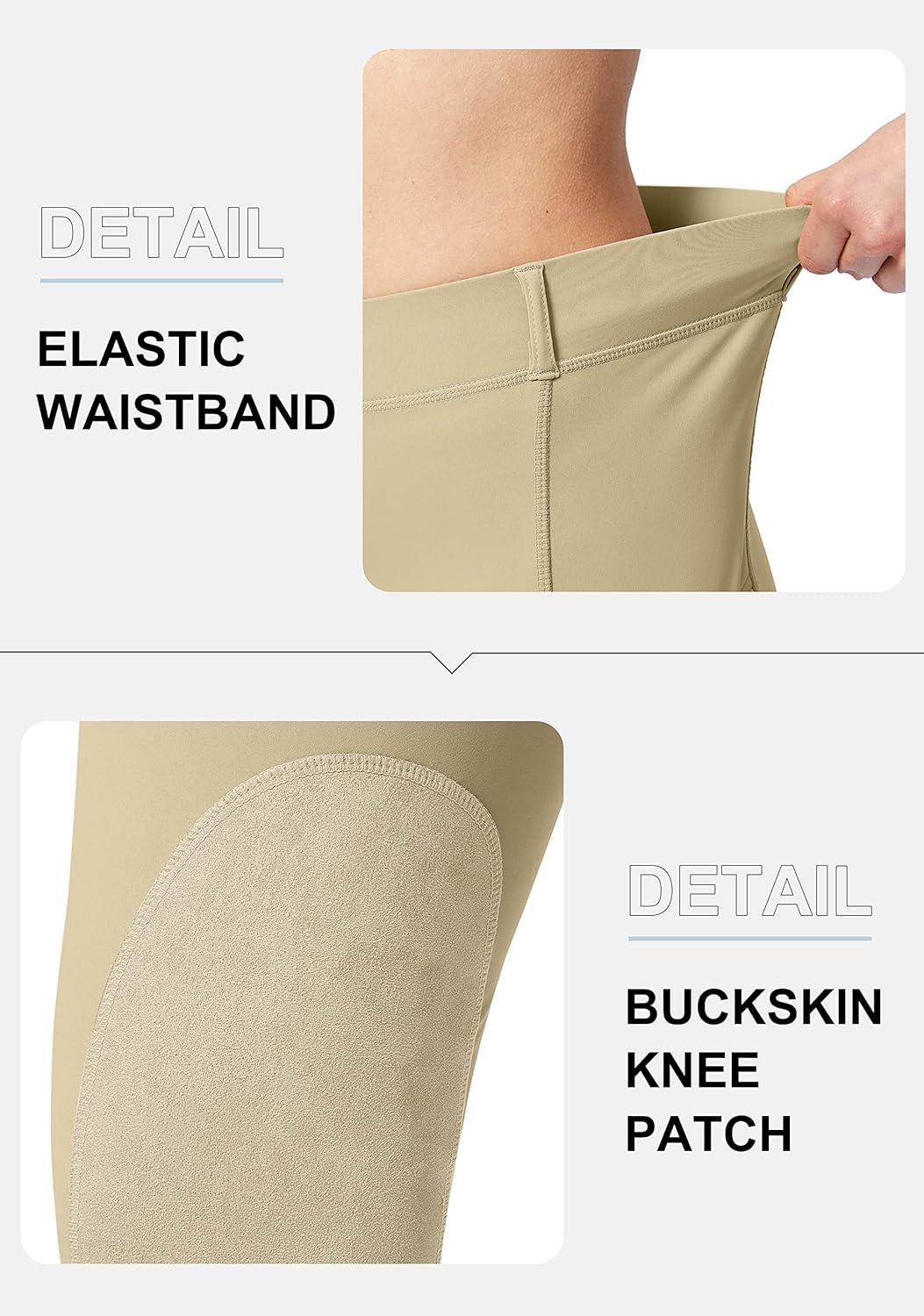 imageSANTINY Womens Horse Riding Pants with Zipper Pockets KneePatch Schooling Tights Equestrian Breeches for WomenKhaki
