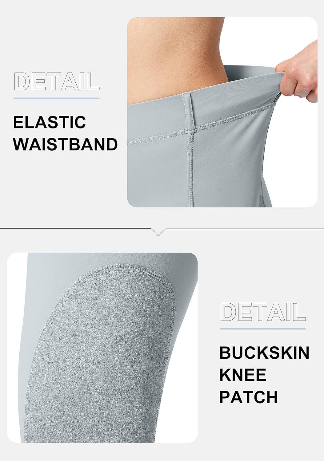 imageSANTINY Womens Horse Riding Pants with Zipper Pockets KneePatch Schooling Tights Equestrian Breeches for WomenLight Grey